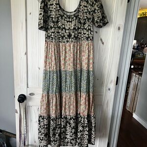 NATURAL LIFE Floral Tiered Maxi Dress with Multicolor Panels